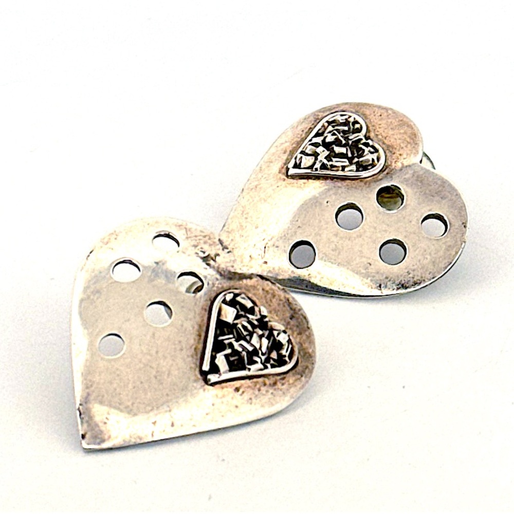 Vintage TAXCO Mexico 925 Sterling Silver heart shaped post earrings 16.4g
